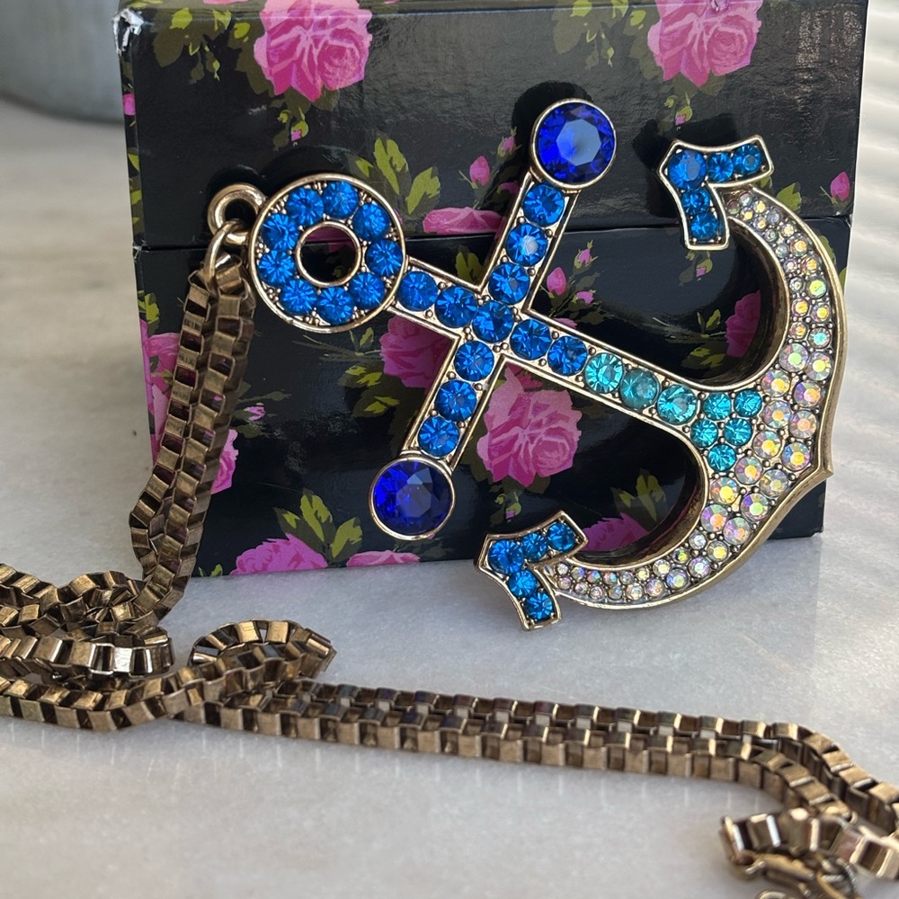 Betsey Johnson Blue and Gold Anchor Necklace
